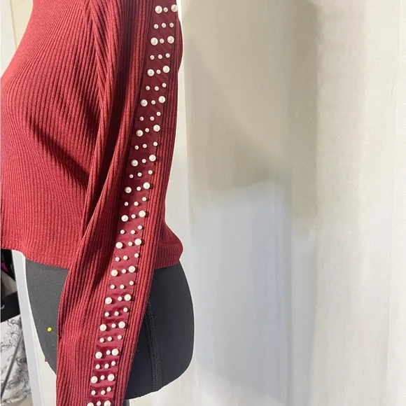 H&M Burgundy Long Sleeve Top with Pearl Details - Picture 4 of 6